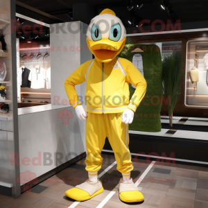 Lemon Yellow Geese mascot costume character dressed with a Joggers and Cummerbunds