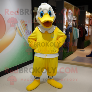 Lemon Yellow Geese mascot costume character dressed with a Joggers and Cummerbunds