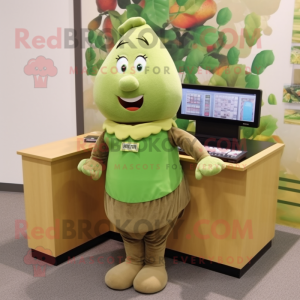 Olive Potato mascot costume character dressed with a Pencil Skirt and Bracelets
