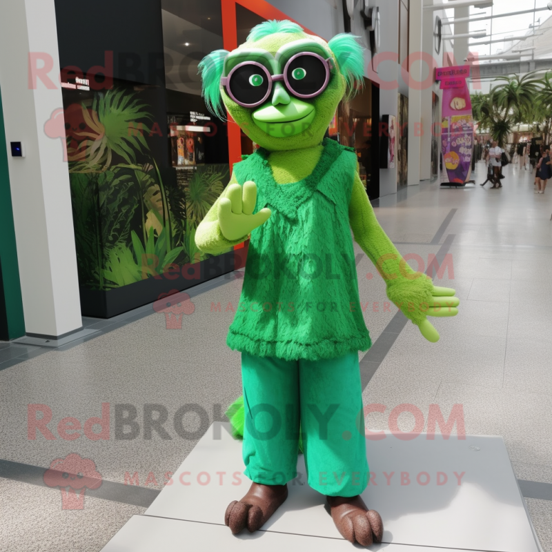 Green Monkey mascot costume character dressed with a Maxi Dress and Eyeglasses