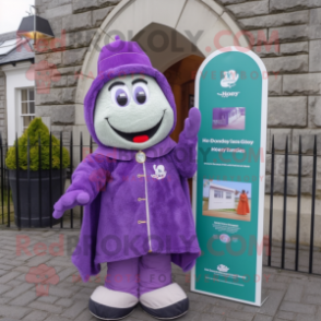 Lavender Irish Castle mascot costume character dressed with a Parka and Keychains