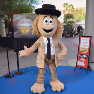 Tan Shepard'S Pie mascot costume character dressed with a Blazer and Suspenders