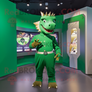 Green Stegosaurus mascot costume character dressed with a Turtleneck and Belts