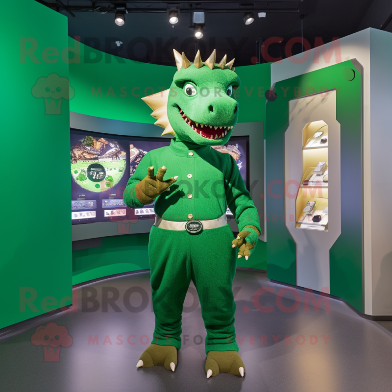 Green Stegosaurus mascot costume character dressed with a Turtleneck and Belts Green Stegosaurus mascot costume character dressed with a Turtleneck and Belts
