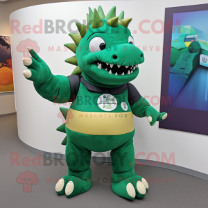 Green Stegosaurus mascot costume character dressed with a Turtleneck and Belts