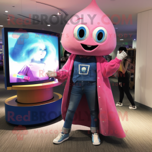 Pink Ray mascot costume character dressed with a Bootcut Jeans and Rings