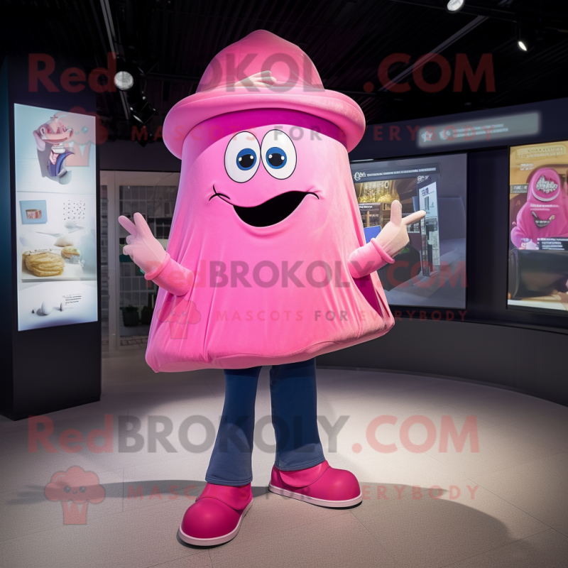 Pink Ray mascot costume character dressed with a Bootcut Jeans and Rings Pink Ray mascot costume character dressed with a Bootcut Jeans and Rings