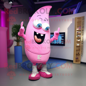 Pink Ray mascot costume character dressed with a Bootcut Jeans and Rings