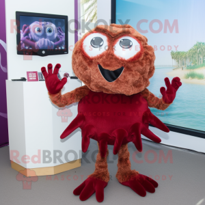 Maroon Crab Cakes mascot costume character dressed with a Bikini and Scarf clips