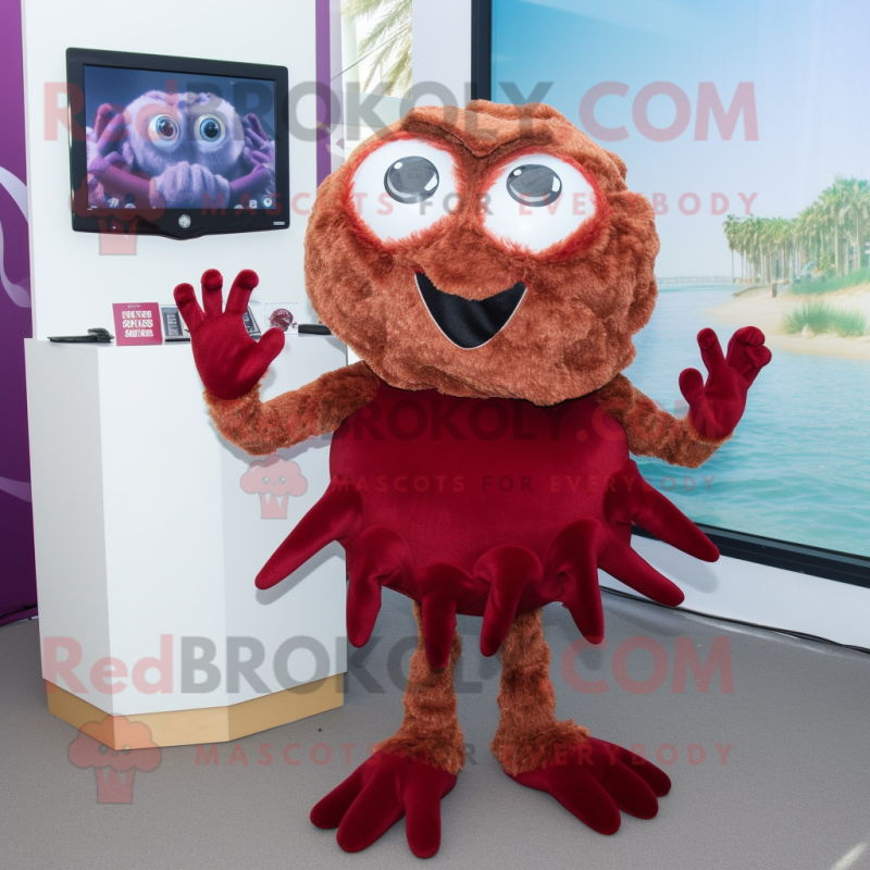Maroon Crab Cakes mascot costume character dressed with a Bikini and Scarf clips Maroon Crab Cakes mascot costume character dressed with a Bikini and Scarf clips