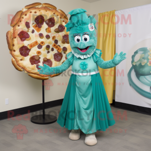 Blågrønn Pizza maskot drakt...