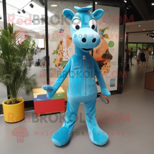 Turkis Giraffe maskot drakt...