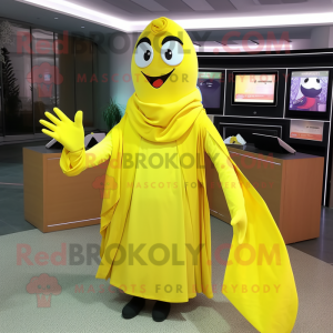Lemon Yellow Bracelet mascot costume character dressed with a A-Line Skirt and Shawls