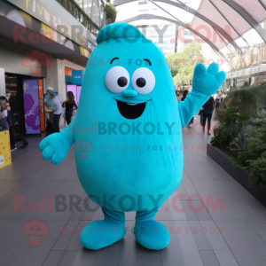 Turquoise Potato mascot costume character dressed with a Jumpsuit and Gloves