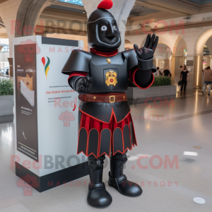 Black Swiss Guard mascot costume character dressed with a V-Neck Tee and Gloves