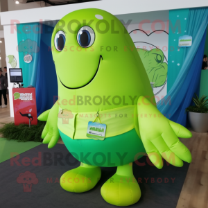 Lime Green Humpback Whale mascot costume character dressed with a Trousers and Keychains