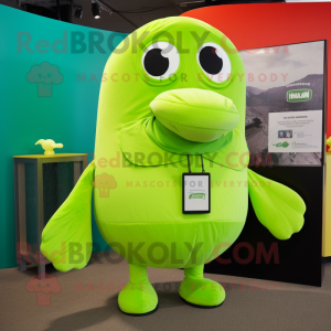 Lime Green Humpback Whale mascot costume character dressed with a Trousers and Keychains