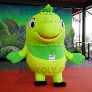 Lime Green Humpback Whale mascot costume character dressed with a Trousers and Keychains