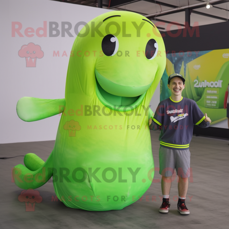 Lime Green Humpback Whale mascot costume character dressed with a Trousers and Keychains