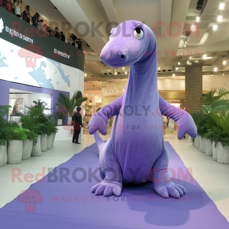 Lavender Diplodocus mascot costume character dressed with a Cover-up and Anklets