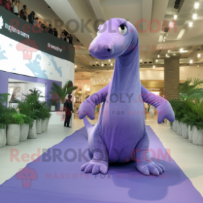 Lavender Diplodocus mascot costume character dressed with a Cover-up and Anklets