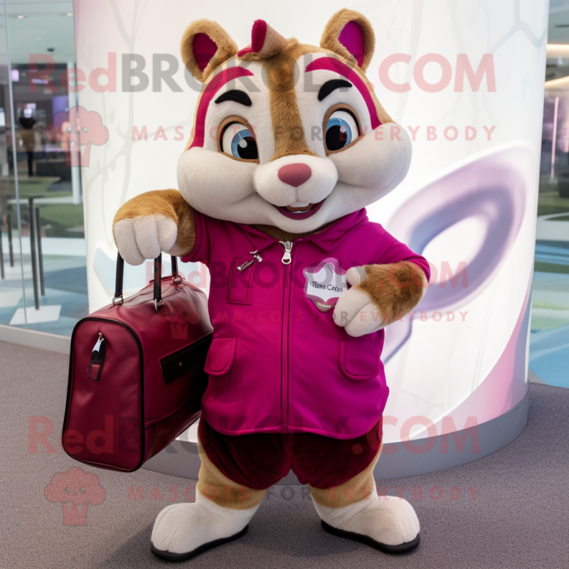 Magenta Chipmunk mascot costume character dressed with a Playsuit and Handbags