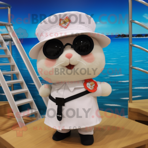 White Hamster mascot costume character dressed with a Swimwear and Berets