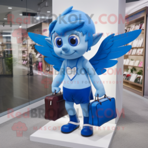 Blue Cupid mascot costume character dressed with a Shorts and Handbags