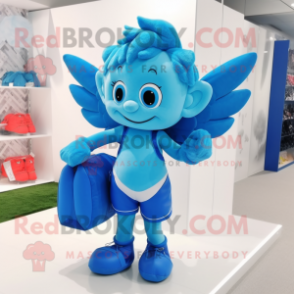 Blue Cupid mascot costume character dressed with a Shorts and Handbags