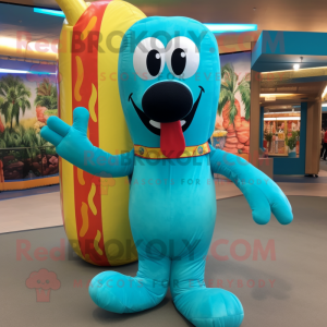 Turquoise Hot Dog mascotte...