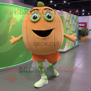 Tan Melon mascot costume character dressed with a Running Shorts and Foot pads