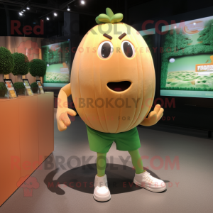 Tan Melon mascot costume character dressed with a Running Shorts and Foot pads