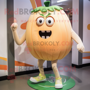 Tan Melon mascot costume character dressed with a Running Shorts and Foot pads