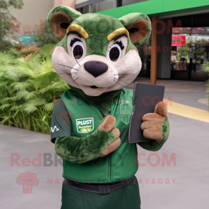 Forest Green Puma mascot costume character dressed with a Vest and Wallets