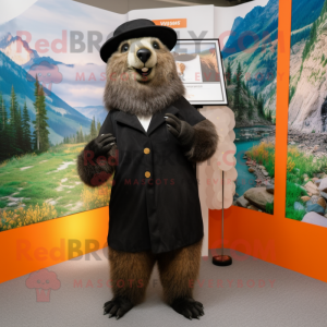 Black Marmot mascot costume character dressed with a Blazer and Foot pads