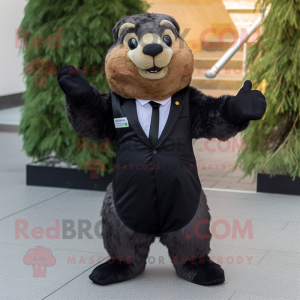 Black Marmot mascot costume character dressed with a Blazer and Foot pads