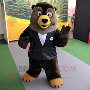 Black Marmot mascot costume character dressed with a Blazer and Foot pads