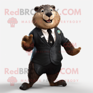 Black Marmot mascot costume character dressed with a Blazer and Foot pads