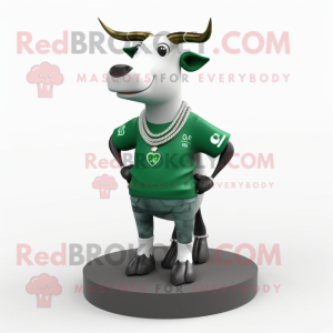 Forest Green Zebu mascot costume character dressed with a T-Shirt and Necklaces