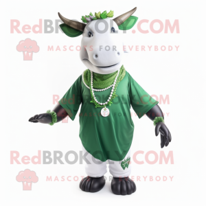Forest Green Zebu mascot costume character dressed with a T-Shirt and Necklaces