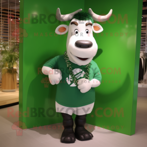 Forest Green Zebu mascot costume character dressed with a T-Shirt and Necklaces