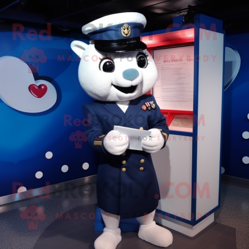 Navy Love Letter mascot costume character dressed with a A-Line Dress and Cufflinks Navy Love Letter mascot costume character dressed with a A-Line Dress and Cufflinks