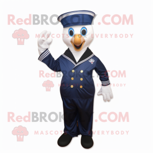Navy Love Letter mascot costume character dressed with a A-Line Dress and Cufflinks