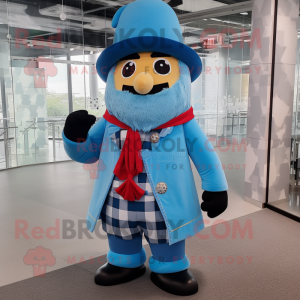 Sky Blue Ring Master mascot costume character dressed with a Flannel Shirt and Scarf clips