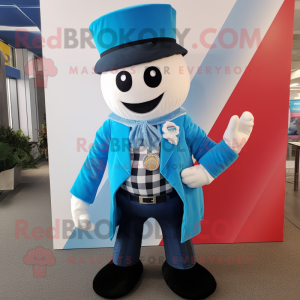 Sky Blue Ring Master mascot costume character dressed with a Flannel Shirt and Scarf clips
