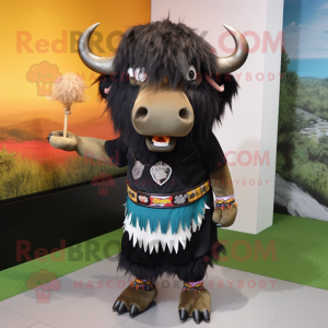 Black Buffalo mascot costume character dressed with a Mini Skirt and Hair clips