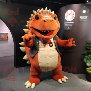 Rust Ankylosaurus mascot costume character dressed with a Suit Pants and Keychains