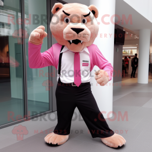 Pink Saber-Toothed Tiger mascot costume character dressed with a Poplin Shirt and Pocket squares