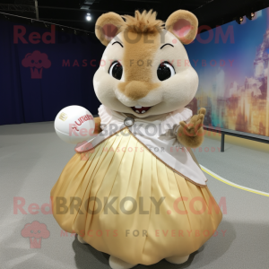 Tan Hamster mascot costume character dressed with a Ball Gown and Cufflinks