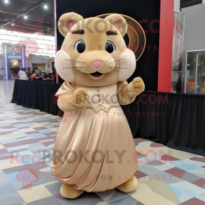 Tan Hamster mascot costume character dressed with a Ball Gown and Cufflinks